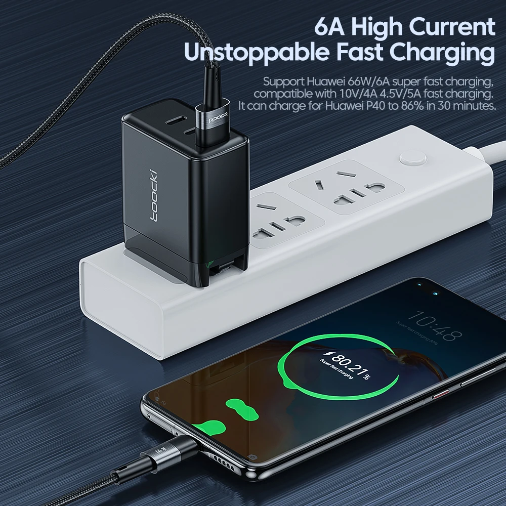 66 واط سوبر سريع شحن كابل توكي نوع C كابل USB C محول شحن سلك لهواوي P30 برو بيانات الحبل لسامسونج