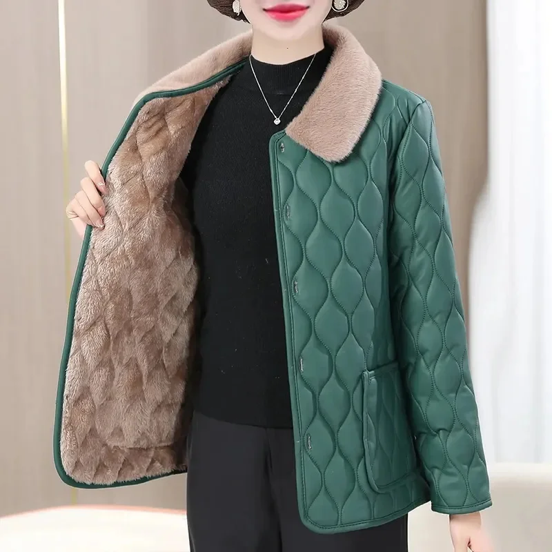 Fashion Plus Size Loose Thick Fur Collar Coat For Mid-Aged Women With Velvet Warm Quilted Coat Winter Plush Jacket Winter Mom's