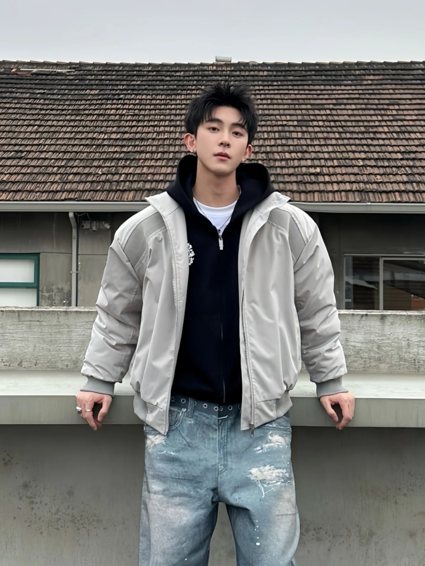 

Retro American Sle Baseball Jaet Cotton Blend Multi-Color Patchwork Design Couple's Cool Autumn Winter Top