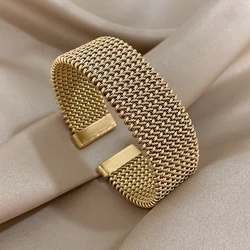 Vintage Stainless Steel Braided Mesh Open Bracelet Classic Cuff Waterproof Jewelry for Women Men Daily Party Wear Jewelry Gifts