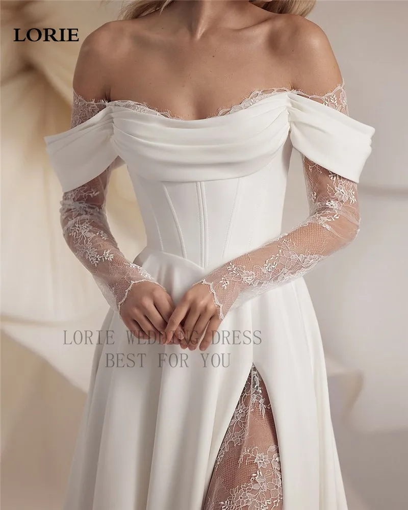 LORIE – robe de mariée en dentelle, manches longues, épaules dénudées, ligne a, dos nu, avec des Appliques de princesse, personnalisée