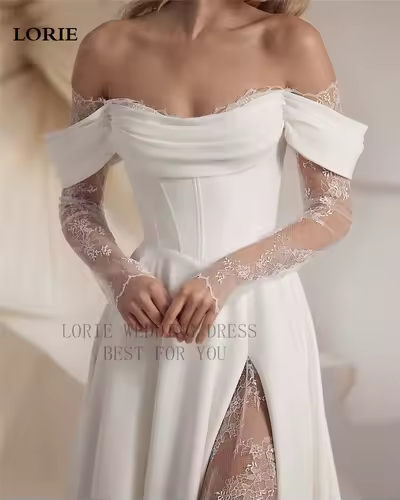 LORIE Lace Long Sleeve Wedding Dresses Off Shoulder A-Line Bridal Gowns Backless Princess Appliques Bride Gown Customized - Image 4