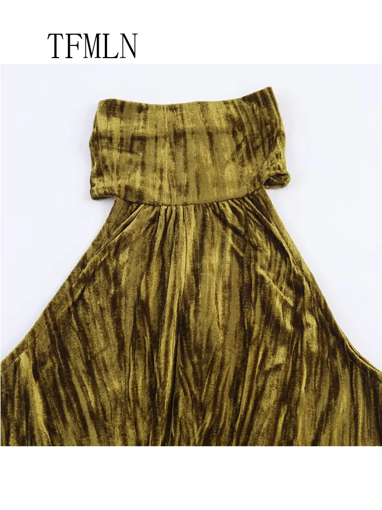 TFMLN أنيقة المرأة الرسن طوق فستان طويل 2026 موضة جديدة بلا أكمام الجوف خارج سليم فستان الحفلات مثير سيدة تاريخ فستان سهرة