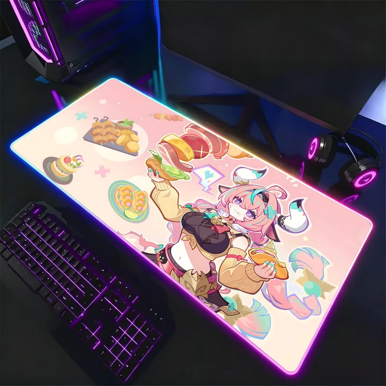 Mouse Pad RGB Color Changing Gaming Mouse Pad, Stitched Edges, XXL Large Keyboard Desk Mat Genshin Impact Varesa