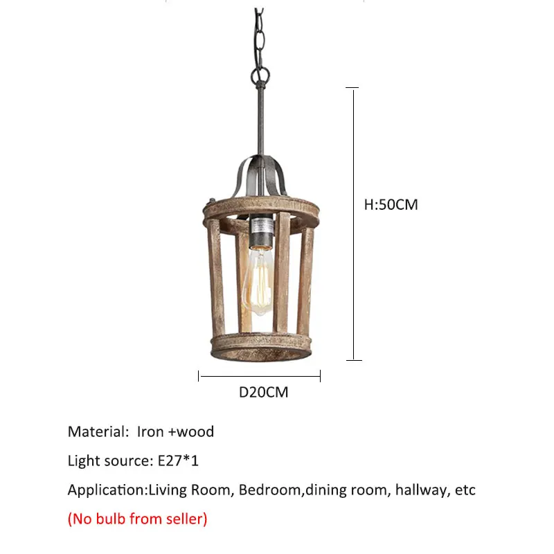 Single-Head Retro Wood Birdcage Chandelier American Living Room Dining Room Bedroom Light Hallway Decor Vintage Pendent Lamp
