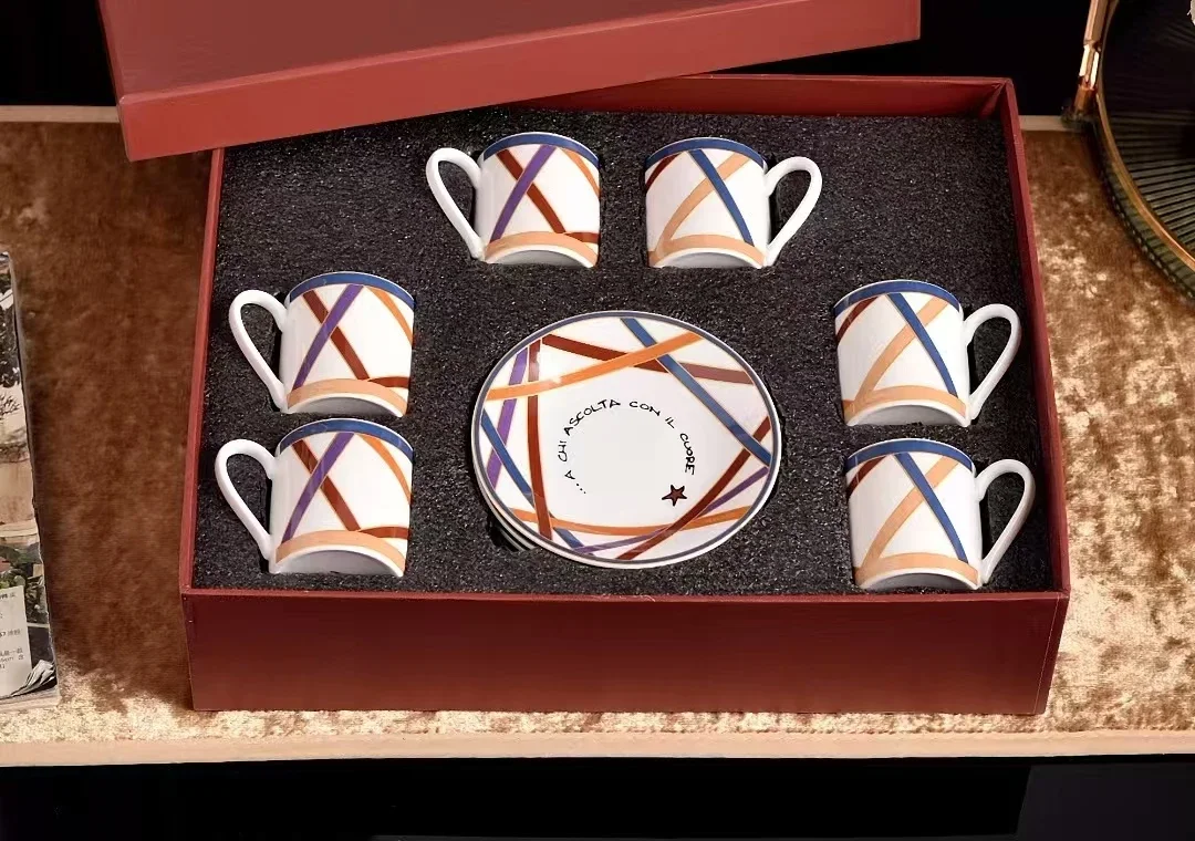 Porcelain Coffee cups 6pcs Cups + 6pcs Saucers Bone China Tea Cup + Saucer Dishes