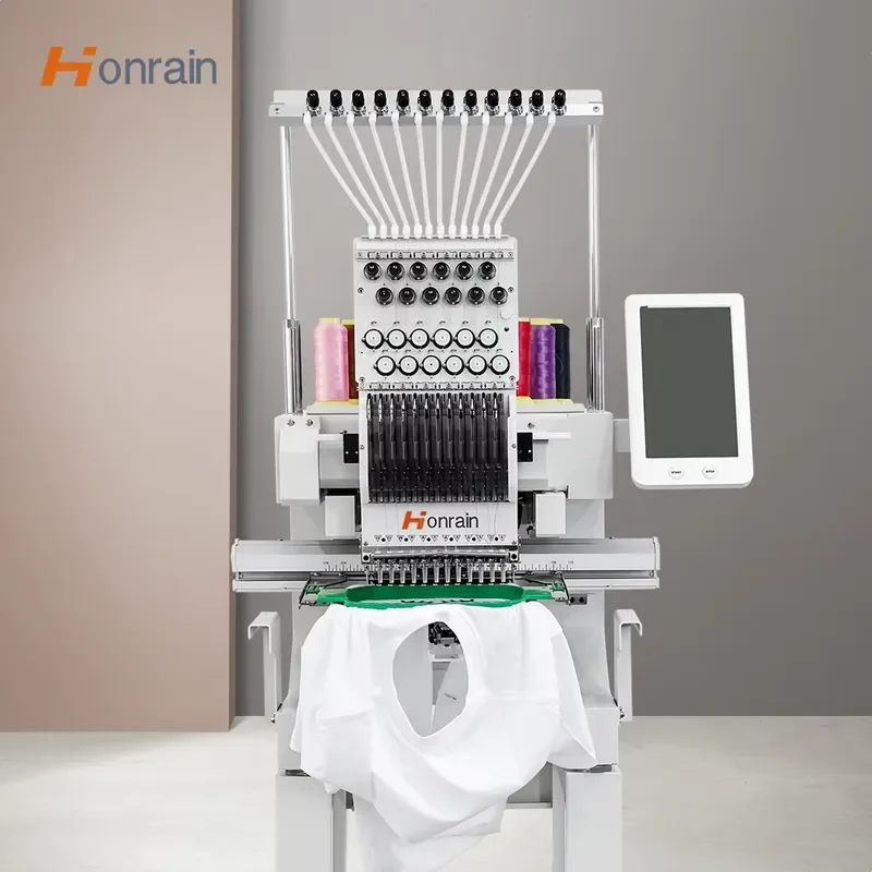 Honrain Chinese Factory Flat Tshirt Cap Long Life Service Single Head Industrial Automatic Embroidery Machine