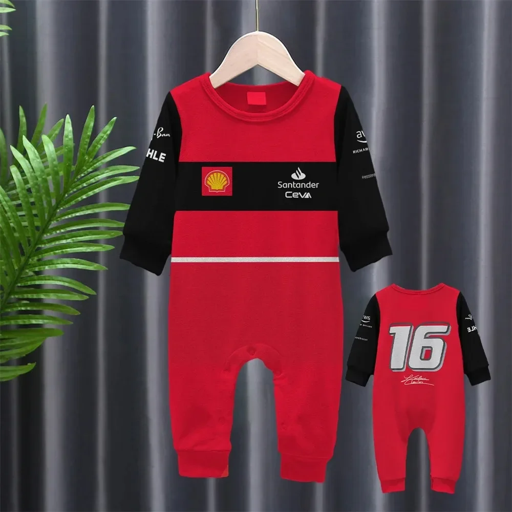 2024 New Season F1 Racing F1_75 Model 16 55 Driver Baby Jumpsuit Red Extreme Sports Fan Romper Indoo