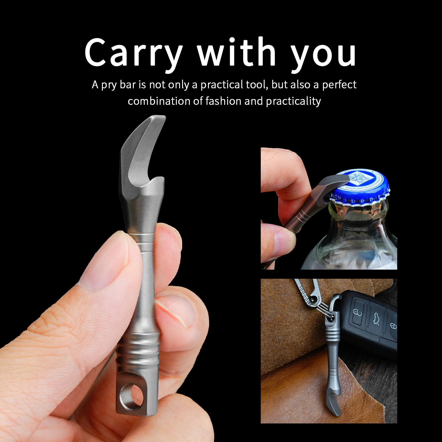 

Titanium Alloy Keychain Pendant Portable Bottle Opener Multifunctional Pry Bar Mini Screwdriver With Stainless Steel Keyring