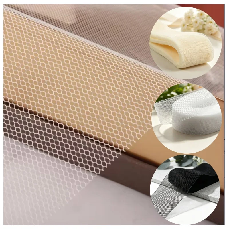 Stiff Polyester Horsehair Braid Crinoline Mesh, Sew‑in Boning Trim, Multiple‑Color Hard Netting for Wedding Bridal Gown, Dance C