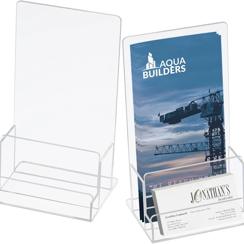 2 Pack Brochure Holder Business Card Holder for Desk Acrylic Brochure Card Flyer Display Stand Vendors Events Store Marketing