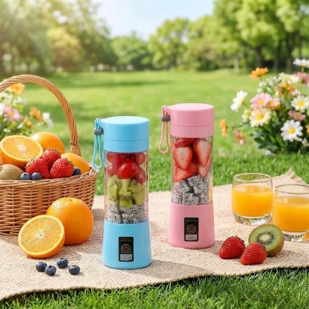 Extractor de Jugos Eléctrico Portátil Recargable por USB, Mini Licuadora con 6 Cuchillas, Vaso Mezclador Automático de Frutas para Picnic al Aire Libre