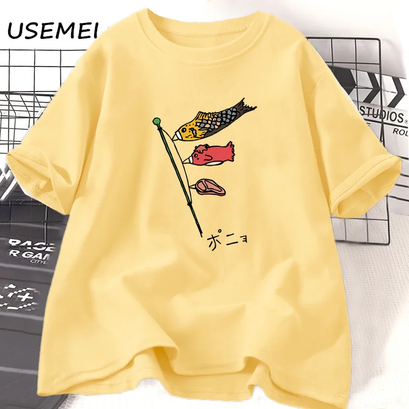 Japanische Koinobori Flagge inspiriert von Ponyo T-Shirts Anime Fisch Studio Ghibli T-Shirt Baumwolle Frau Kleidung übergroße T-Shirt