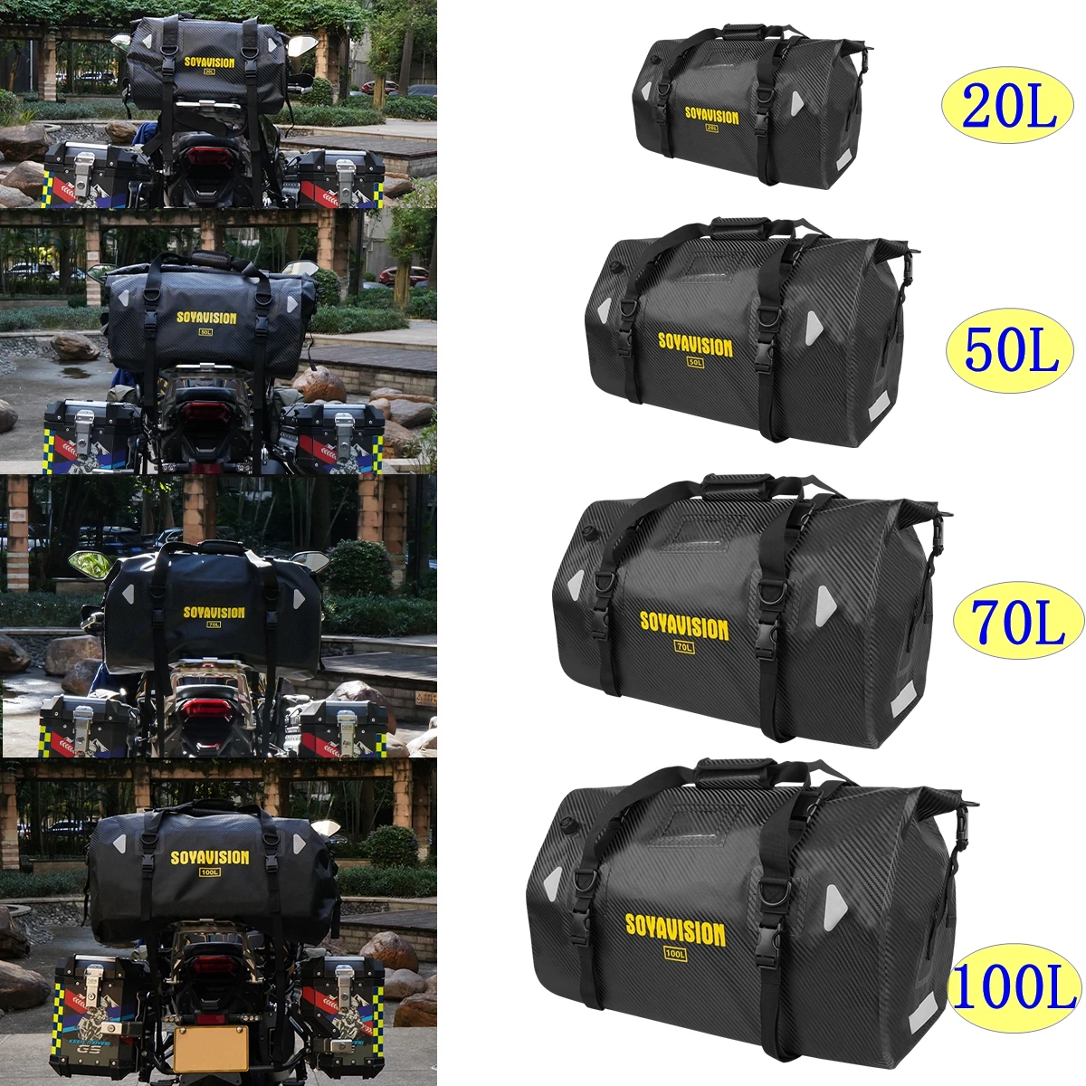 Motorcycle Carrier Tail Bag Back Seat BagTrunk Bags For Harley Honda Cycling Bag Outdoor Boating Fishing Bag 20L 50L 66L70L 100L