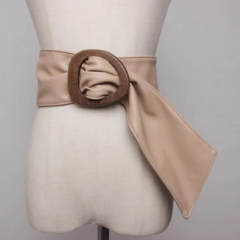 女性のファッションウッドバックル Pu レザーコルセット女性カマーバンドコートウエストバンドドレス宣言ワイドベルト J265