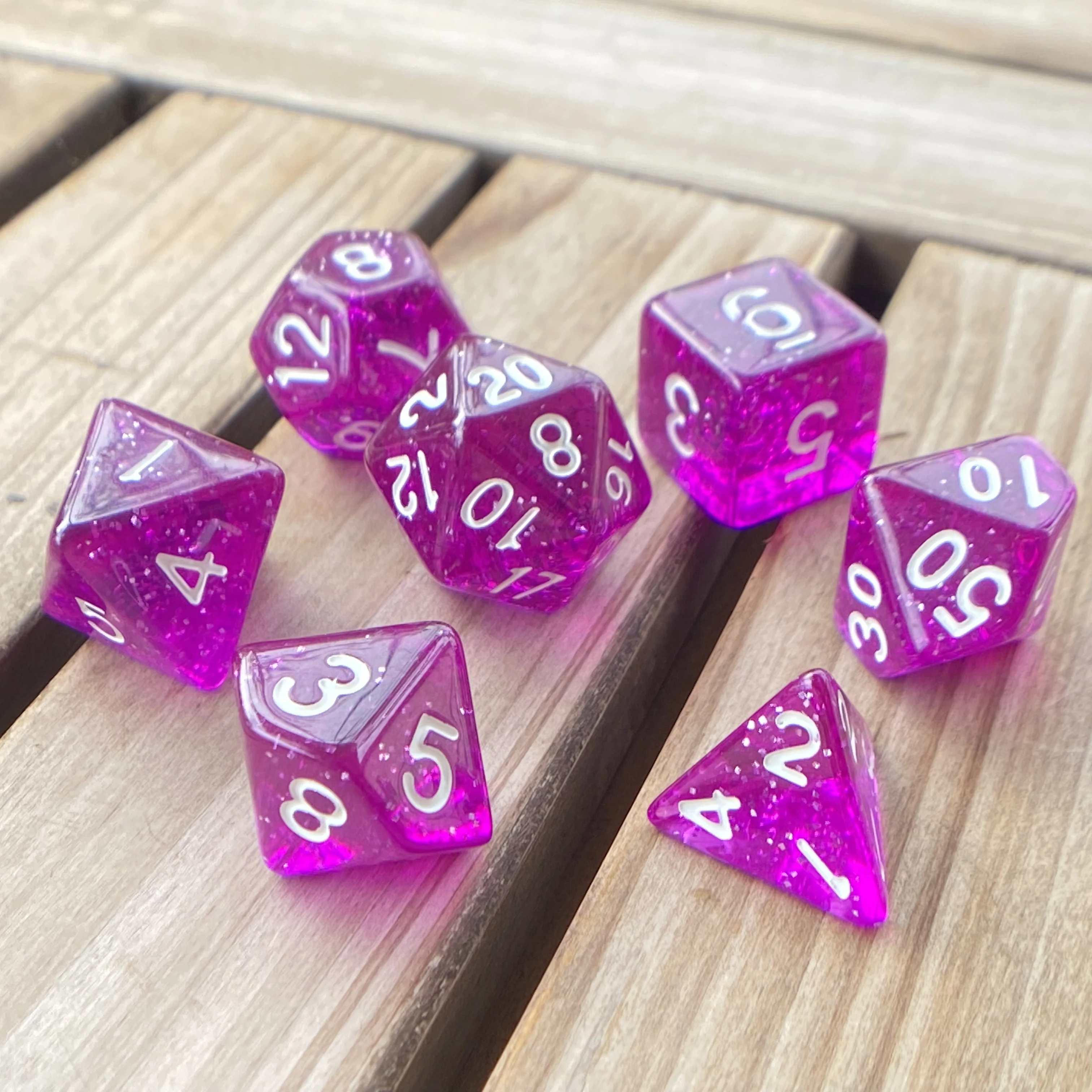 Acrylic TRPG Polyhedral Dice Ttansparent Starry Colorful  7 Pcs Per Set For DND Or COC Game