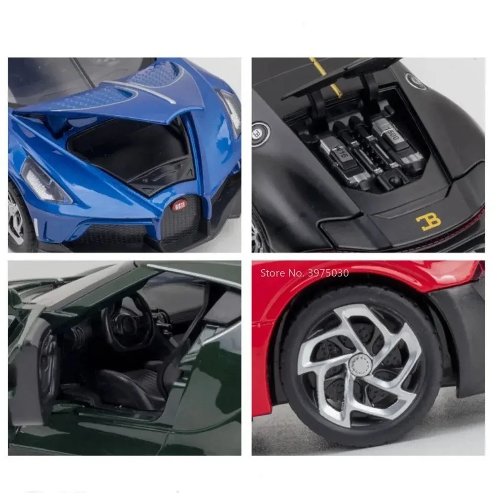 1:24 La Voiture Noire Bolide Spielzeugauto-Miniaturmodell mit Sound-Licht, zurückziehbar, 4 Türen, geöffnete Fahrzeugmodelle, Geschenke zum Kindertag