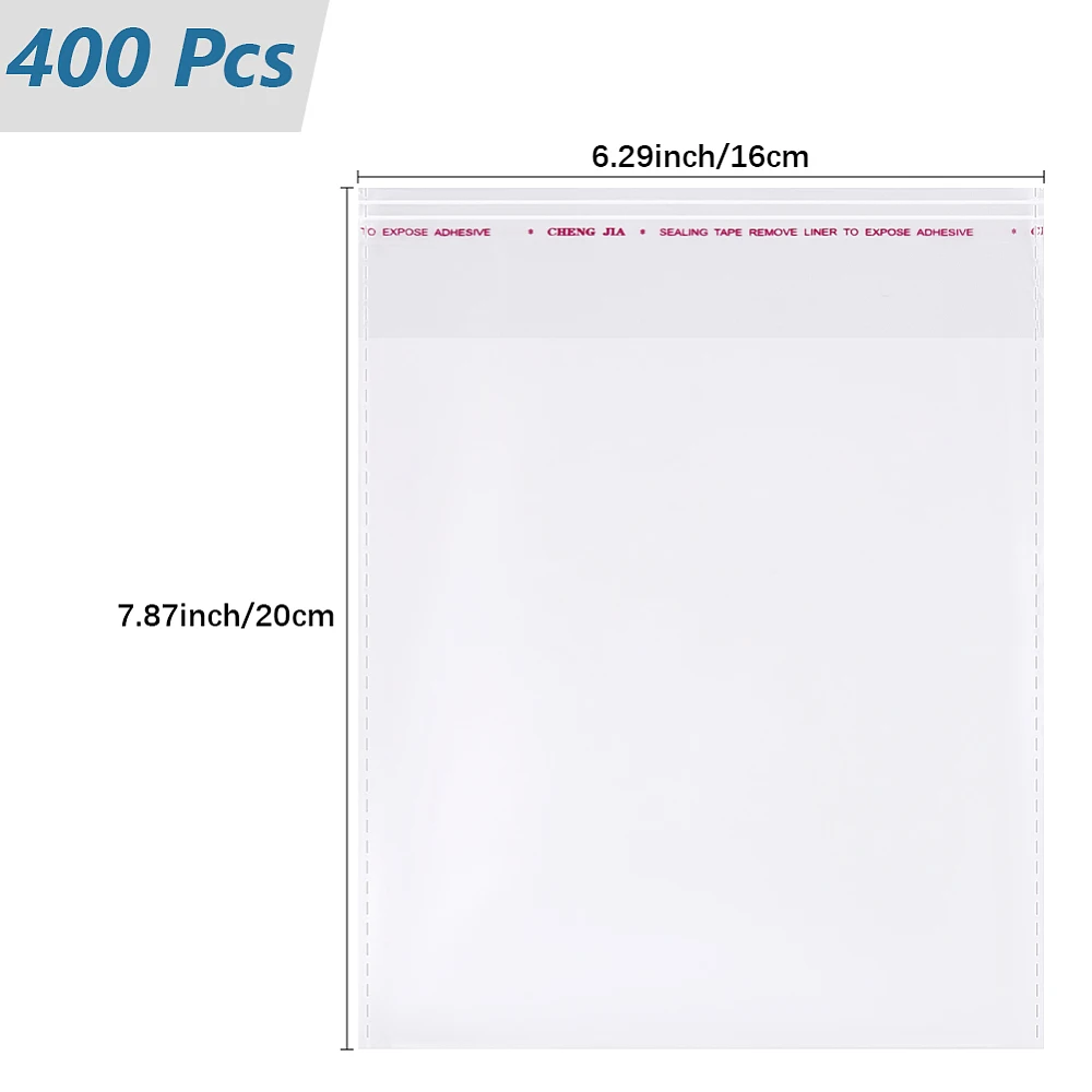 400Pcs 7.9 x 6.3Inch Self Sealing Cookie Bags Clear Treat Bag OPP Cellophane Wedding Birthday Party Favor Gift Pouch for Jewelry