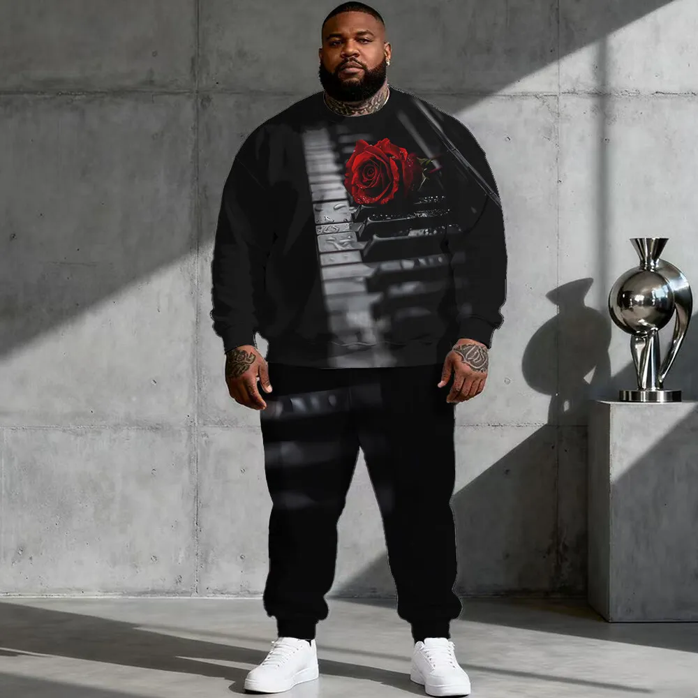 

S-9xl plus size Men's Hoodie Set: Music Vibe - 2-Piece Groovy-Chic, Soft Warm Fabric, Minimalist Note Printsl Guy