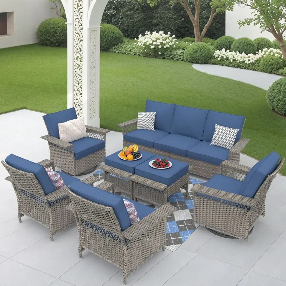 

7 Piece Outdoor Patio Furniture Set-Outdoor Wicker Rattan Furniture with Swivel Rocking Chairs and Sectional Sofa for Garden