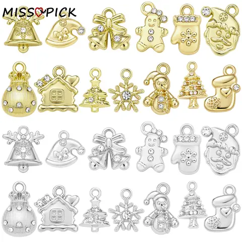 26Pcs Christmas Alloy Charms Gold Silver Plated Rhinestone Pendants for DIY Earrings Bracelet Necklace Jewelry Making Supplies