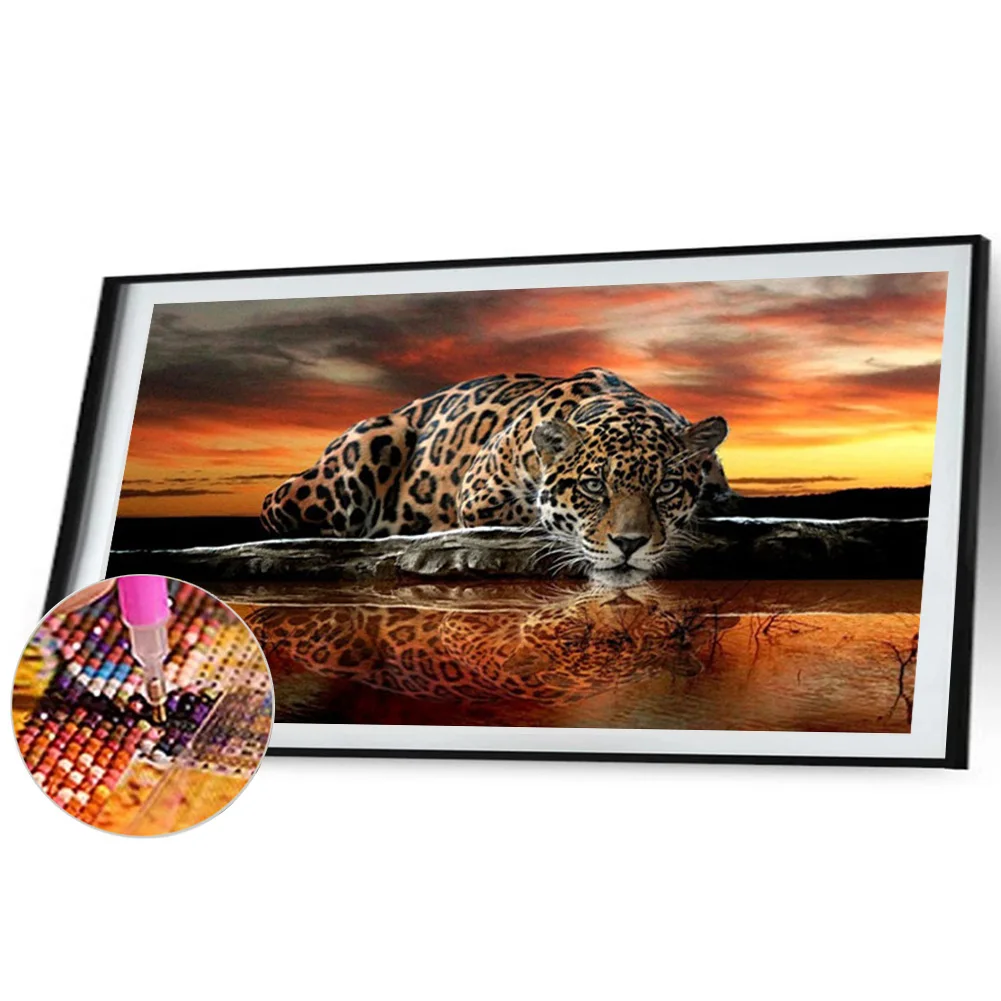 طقم طلاء ماسي مستدير للحفر الكامل من Tiger 5D لديكور جدران المنزل مقاس 90 × 45 سم