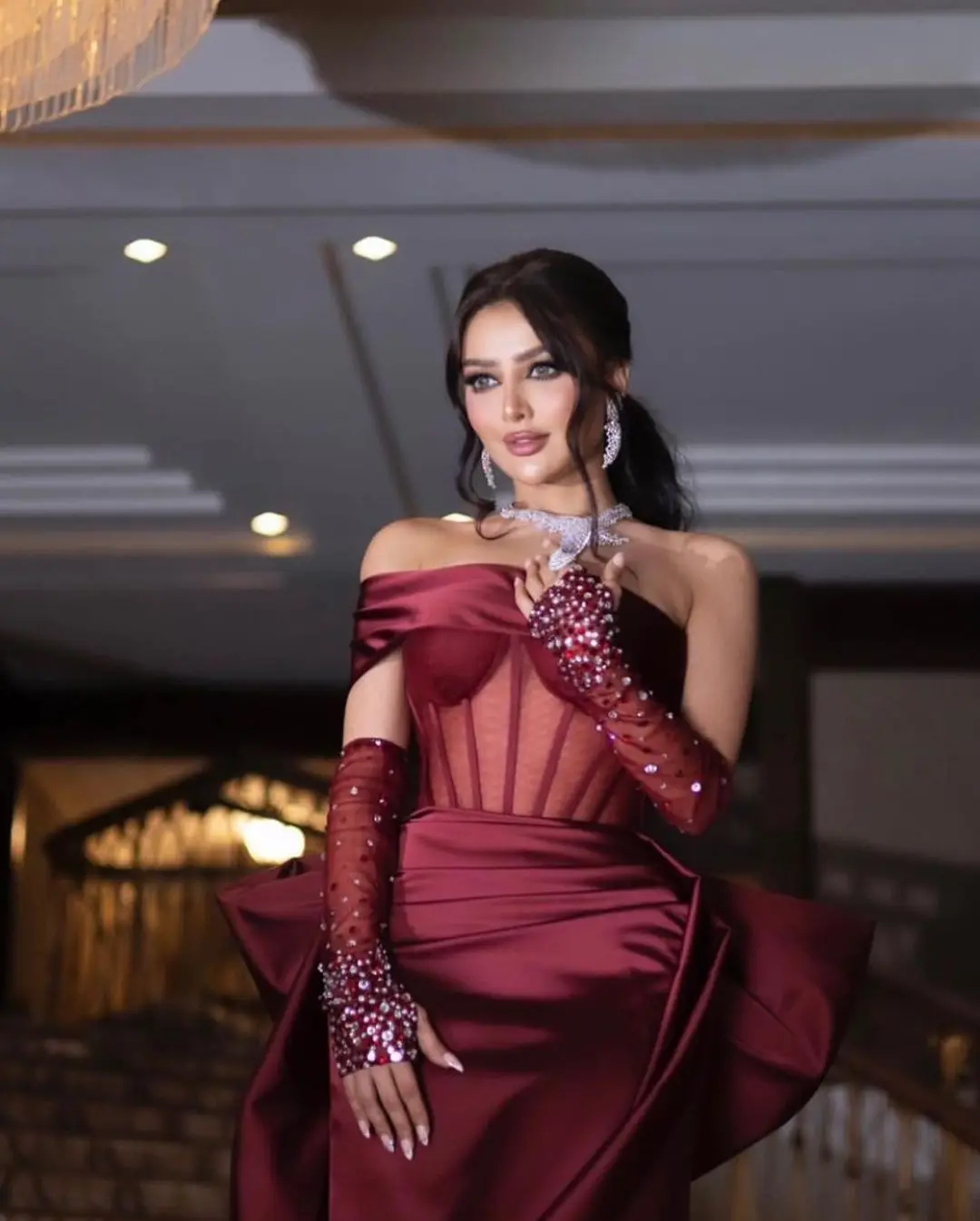 formal engagement dresses Oscar Red Satin Engagement Gown Perfect for Photo Shoots S