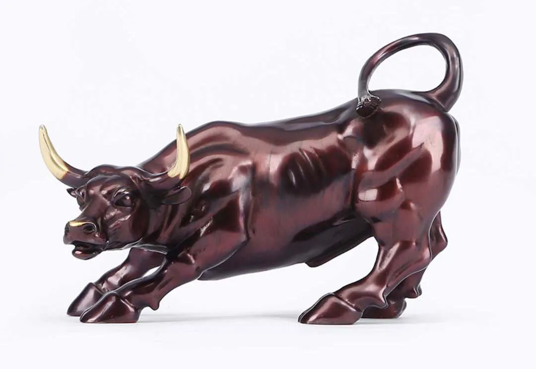 TOP GOOD LUCK Charging Bull Wall Street Bronze statue home Company thriving business Money bring Sculpture