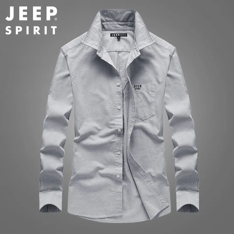 JEEP SPIRIT spring and summer new men solid color long-sleeved shirt simple fashion all-match top casual urban cardigan clothing