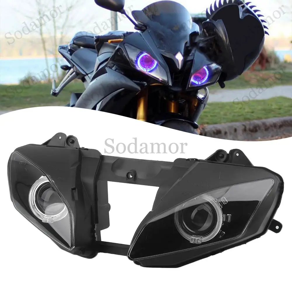 

Motorcycle Headlight Angel Devil Eyes LED Headlamp HID Projector Headlight Assembly luces para moto For Yamaha YZF R6 2006 2007