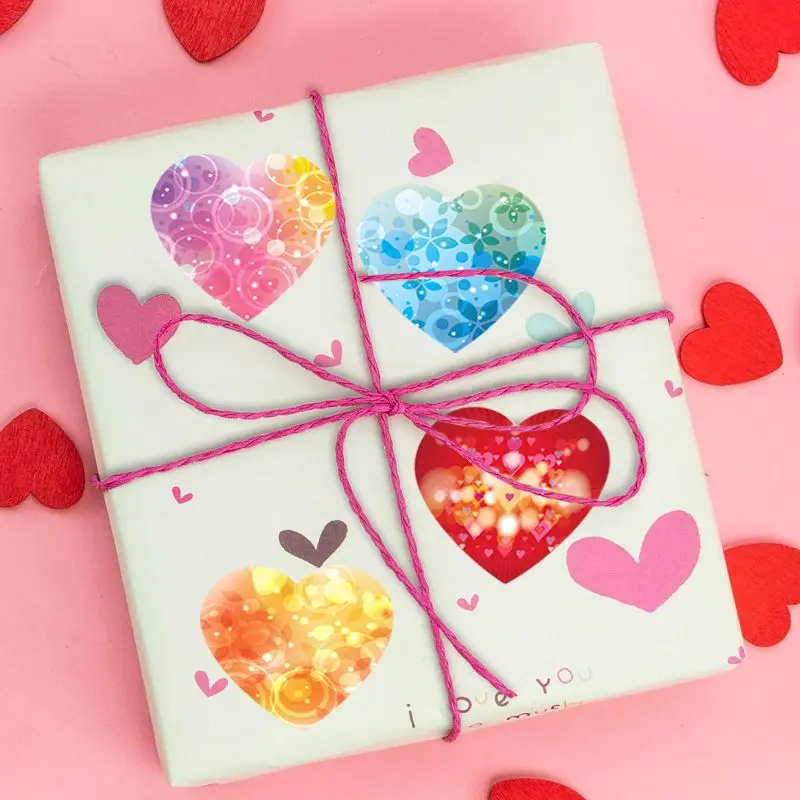 Pegatina de corazón para decoración del Día de San Valentín, sello de bolsa de dulces, regalo de fiesta de cumpleaños, embalaje de papelería bonito, piezas por rollo, 500