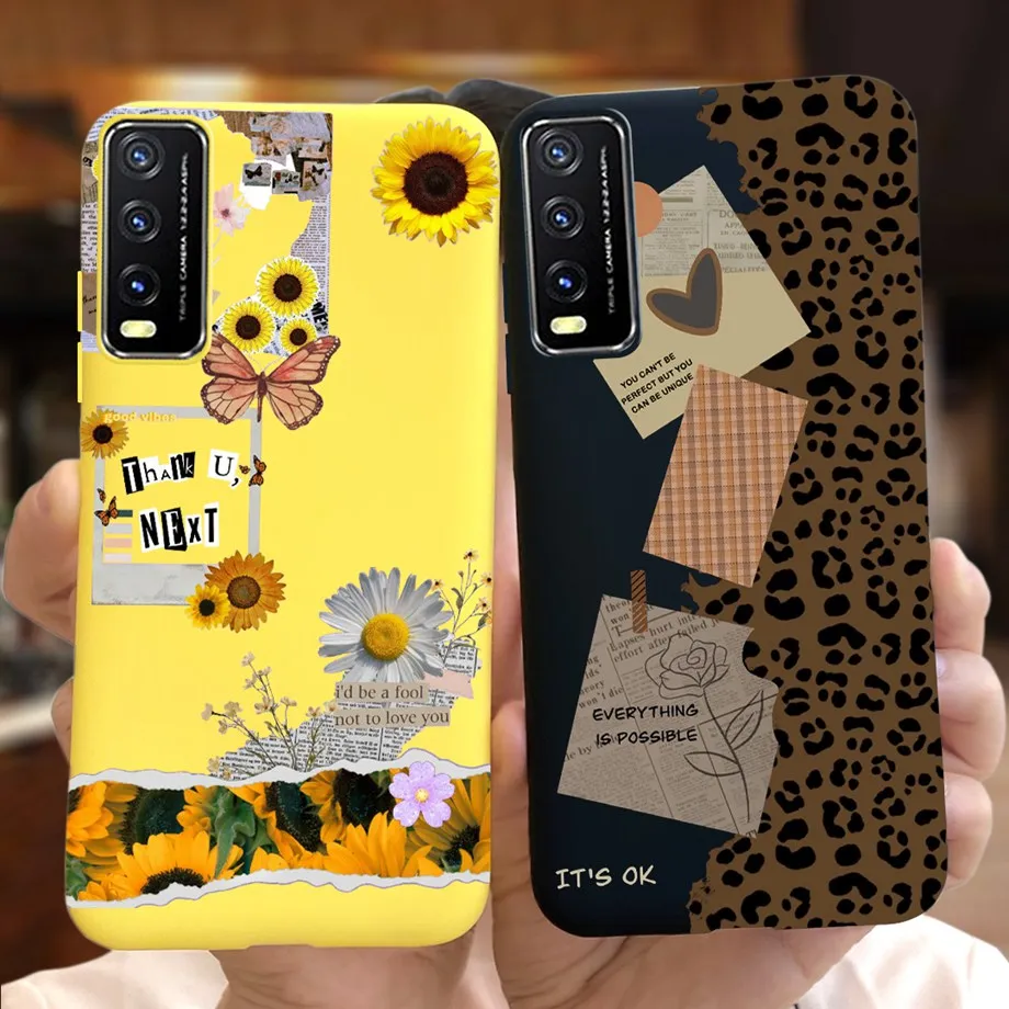 For Vivo V2027 Y20i Y20 Y20s Y11s Y12s Phone Case Candy Back Cover Soft Silicone Bumper Shell Daisy Dragon Bear Painting Capas