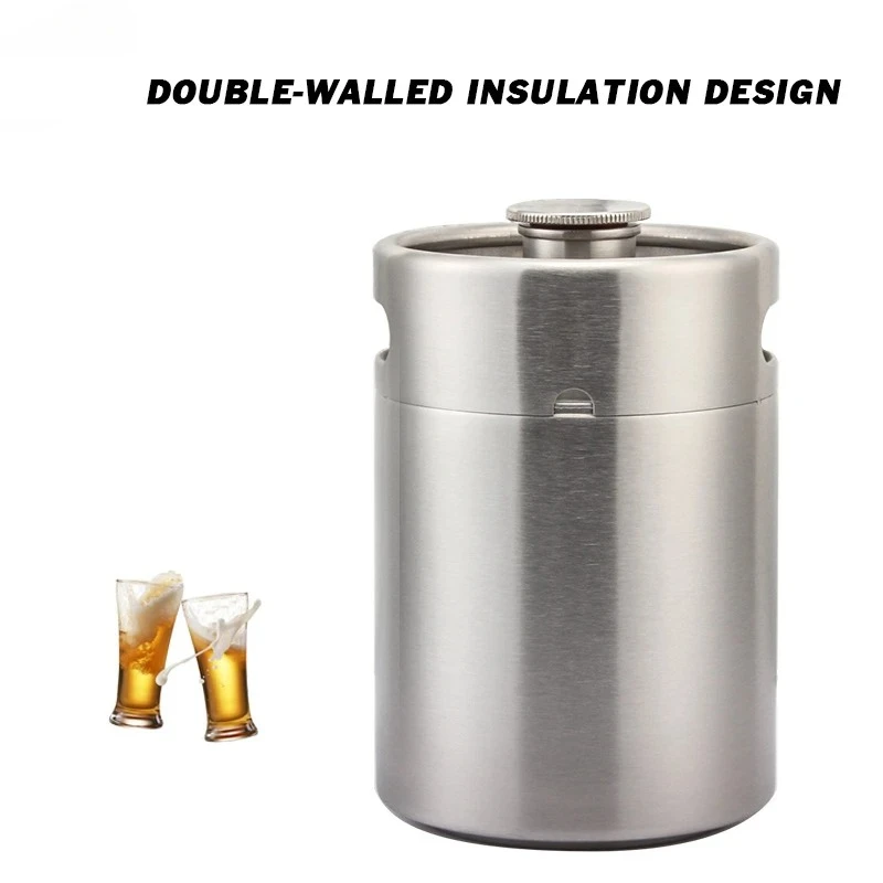 Double layer double wall vacuum insulation beer keg 304 stainless steel craft brewing two hair mini keg Double wall keg