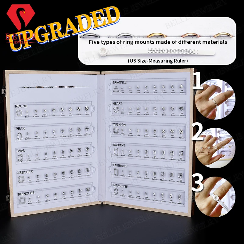 

Diamond Carat Chart Customize Comparison Chart Set Ring Size Reference All Shapes 5A Cubic Zirconia Gemstones for Jewelry Making