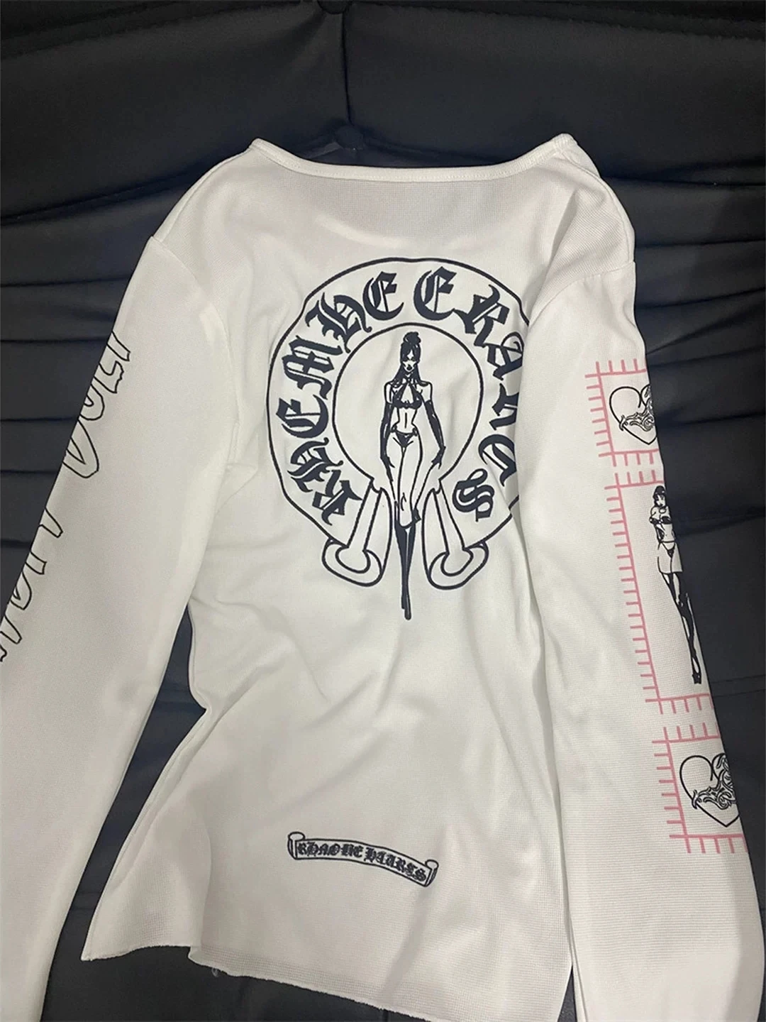 

Chic Korean Sle Long Sve Letter Print T-irt Women's Slim Fit Spring Faionable Personali Girl's Top Trendy Cotton