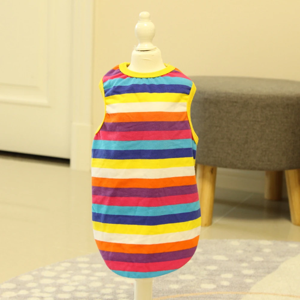 

Pet Vest Rainbow Stripe Dog Costume S Size Colorful Cotton Durable Easy on Off Printing Decorative for Daily Life Party