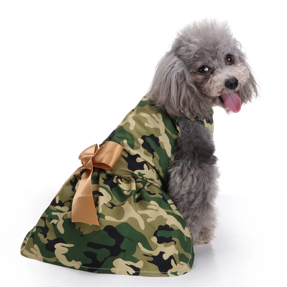 

Elegant Summer Pet Dog Dress Sleeveless Bowknot Puppy Skirt Xs Camouflage Charming Cool Holiday Pet Clothes Skirt Outfit