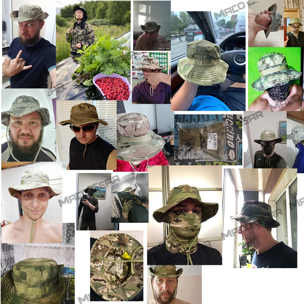 Camo Outdoor czapka wฤdkarska kamuflaลผ taktyczny kapelusz typu Bucket Camping wspinaczka polowanie wojskowa armia Airsoft dลผungla szerokie rondo