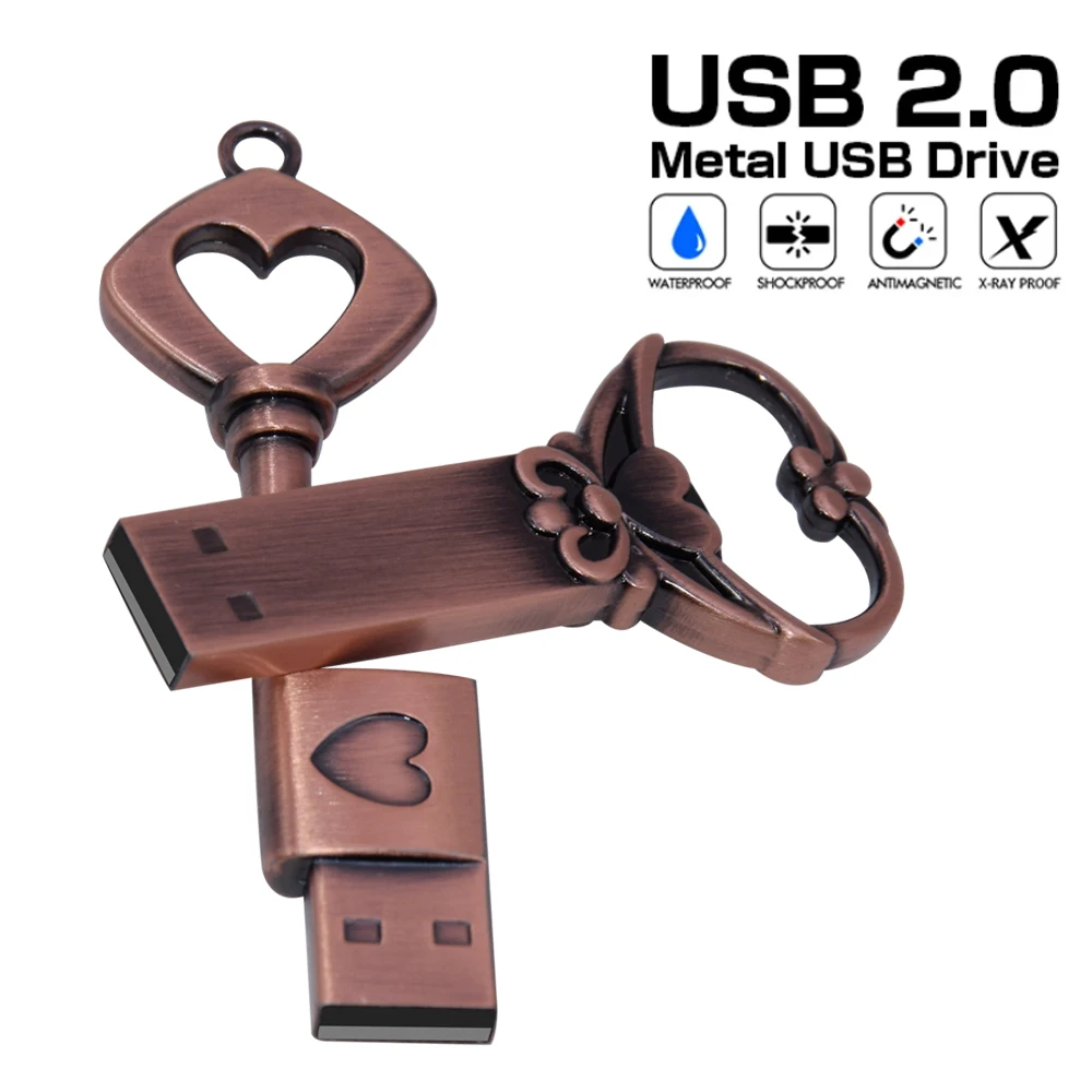 USB แฟลชไดร์ฟ U Disk โลหะแบบย้อนยุครูปกุญแจไดรฟ์ของขวัญแฟลชความคิดสร้างสรรค์หน่วยความจำความเร็วสูง4GB 8GB 16GB 32GB 64GB 128GB