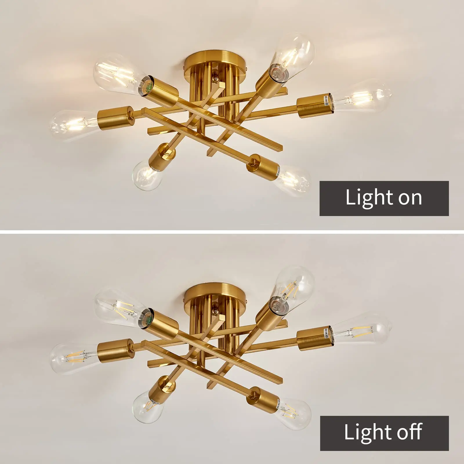 

6-Lights Semi Flush Mount Ceiling Light Fixture Gold Modern Matte Sputnik Chandelier Vintage Ceiling Lamp Farmhouse for Kitchen