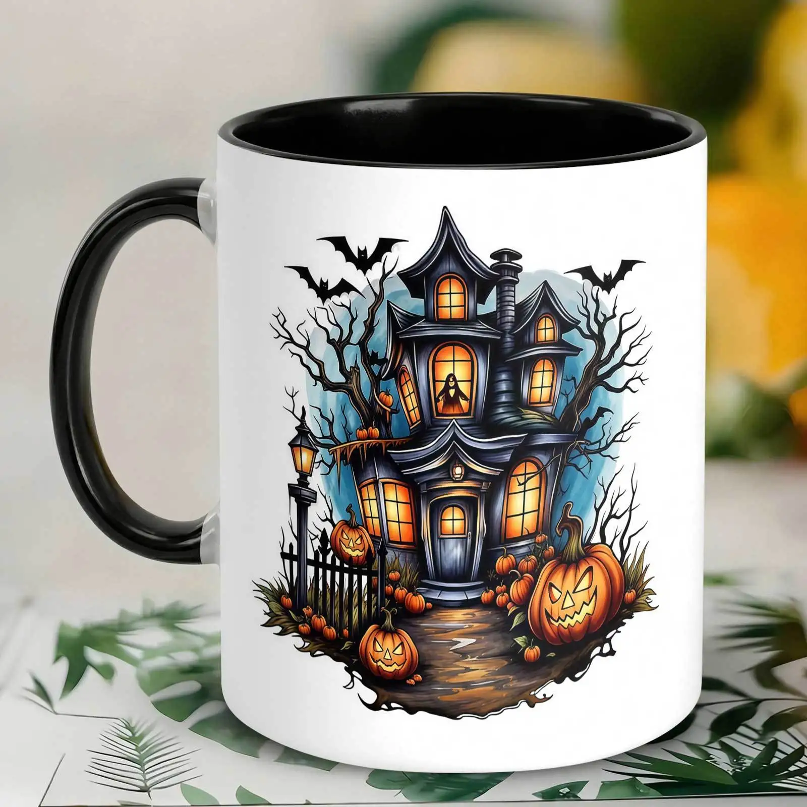 1pc Spooky Pumpkin Haunted House Ceramic Mug - 11Oz Cup with Haunted House & Pumpkin Design, Suitable for Home, Office, Halloween Gift, Men & Women, for Hot/Beverages, Local Warehouse