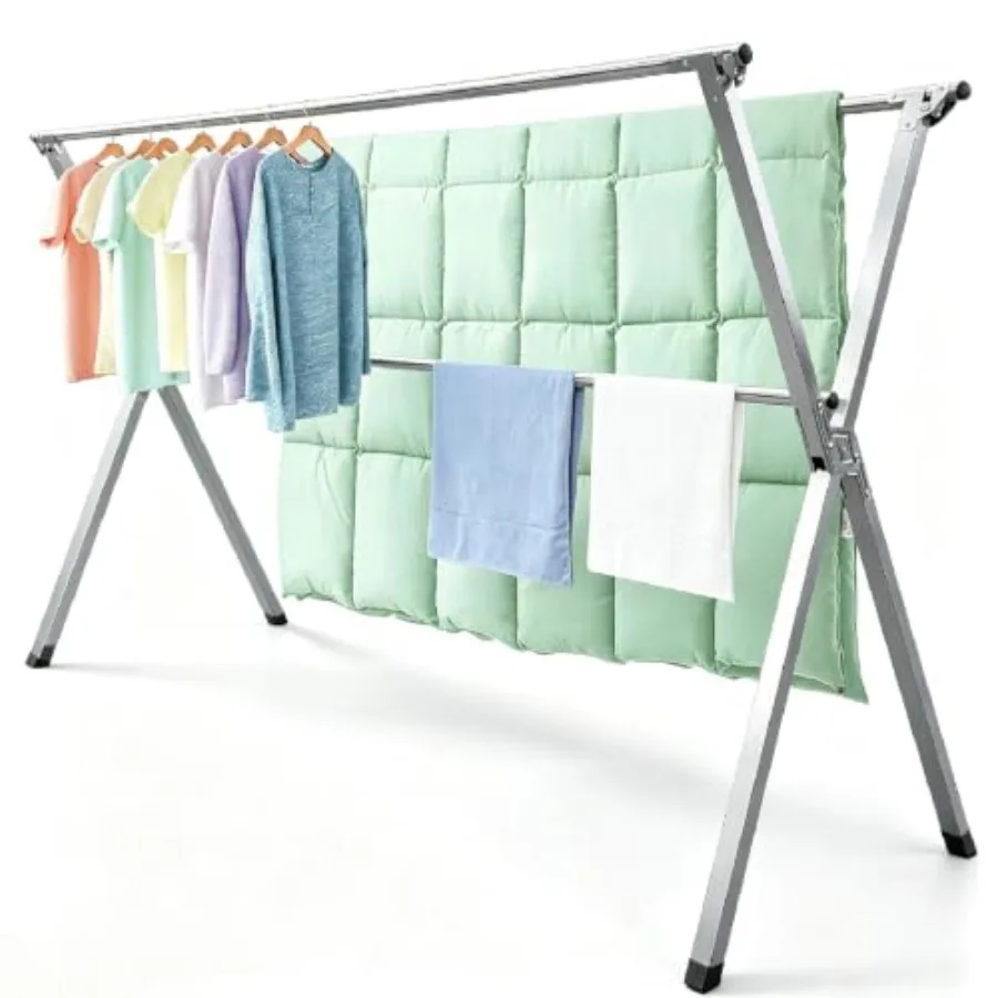 Clothes Drying Rack Folding Indoor Outdoor, Foldable Portable Laundry Drying Rack, Heavy Duty Laundry Hanger Dryer Rack with 20