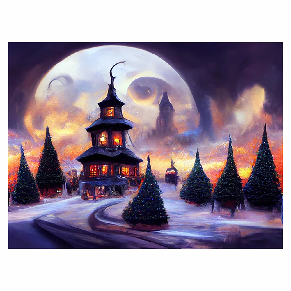 

5d Diamond Painting Moon Christmas Tower DIY Wall Art Full Square Cross Stitch Mosaic Picture Handmade Gift