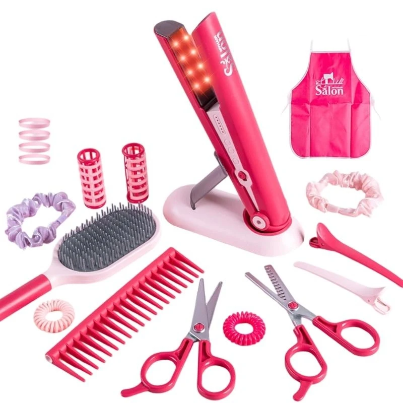 Creative 36 Pieces/Set Beauty Salon Hair Styling Set for Little Girl with Apron Hairclip Interactive Pretend Plate Plate Toy