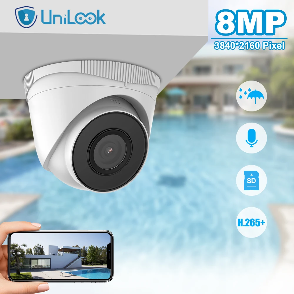 Unilook 4K 8MP AcuSense telecamera di rete a torretta fissa rilevamento del movimento esterno 2.0 H.265 Audio unidirezionale IP67 telecamera IP POE