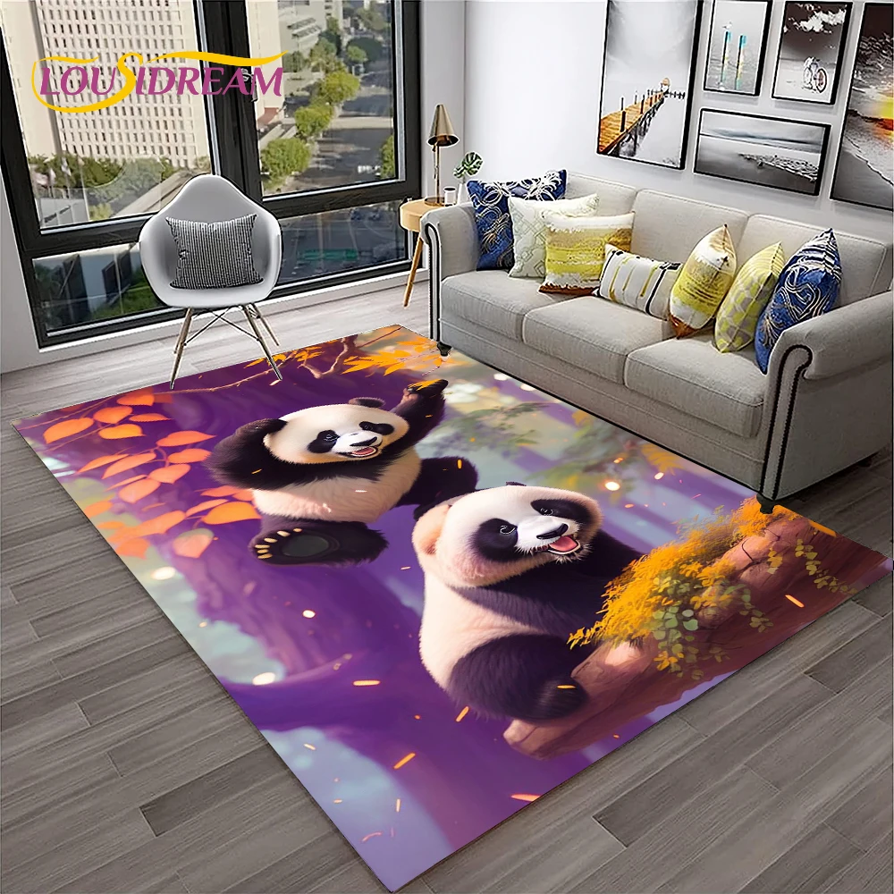 Alfombra antideslizante de dibujos animados en 3D de animales Panda para el hogar, sala de estar, dormitorio, sofá, felpudo, alfombra de área