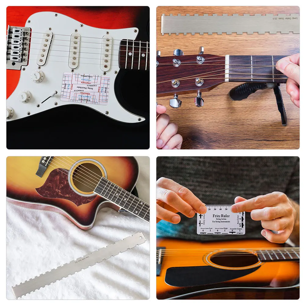 

2 set Guitar Measuring Ruler Stainless Steel Fret Rocker String Action Gauge For Electric Guitar Neck Straight Edge Luthier