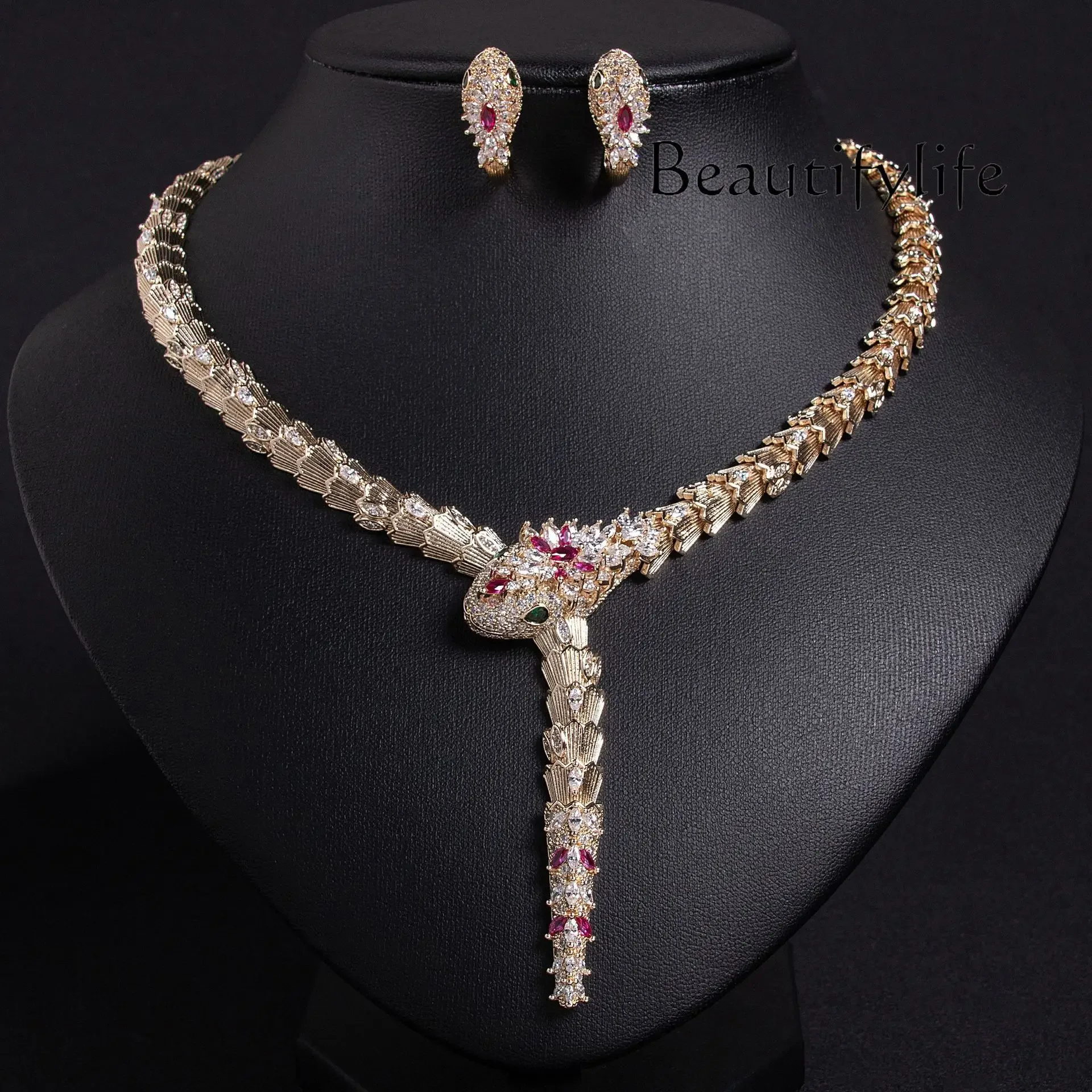 

Beauty Makeup Fashion micro-inlaid zircon necklace, earrings, banquet jewelry set, high-end sense for girlfriends