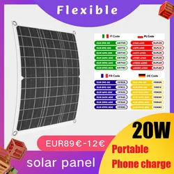 20W 15W 18V Portable Flexible Solar Panel Dual USB Interface Mobile Phone Charger Mono Solar Cells Home Outdoor PV Solar Battery