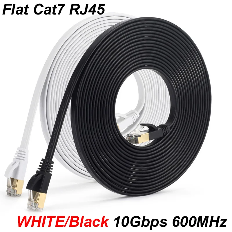 Biały/czarny Cat7 Cat 7 kabel płaski Ethernet RJ45 kabel sieciowy Patch Cord 10Gbps 600MHz dla Modem Router 3m 5m 10m 15m 25m